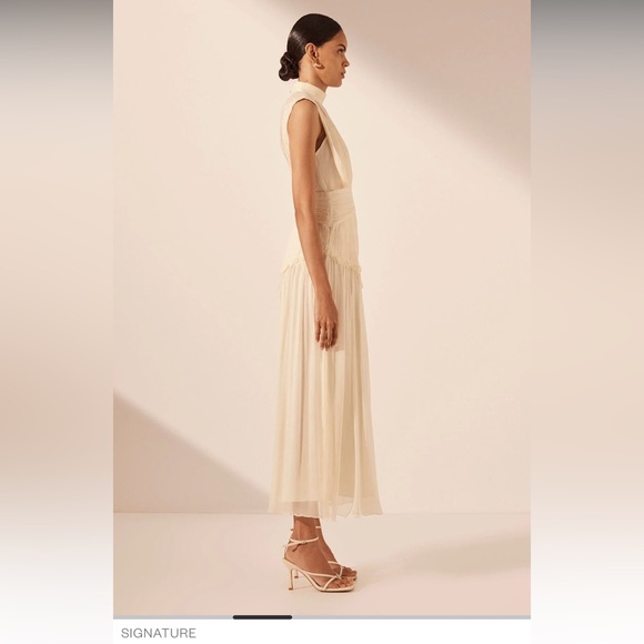 Clemence High Neck Midi Dress - Cream - Picture 5 of 13